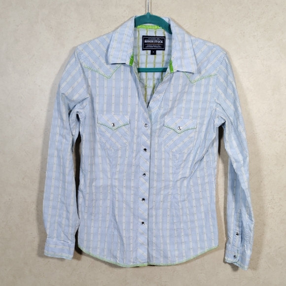 Panhandle Slim Tops - 6173 Panhandle Slim Rough Stock lt blue & green Western shirt M